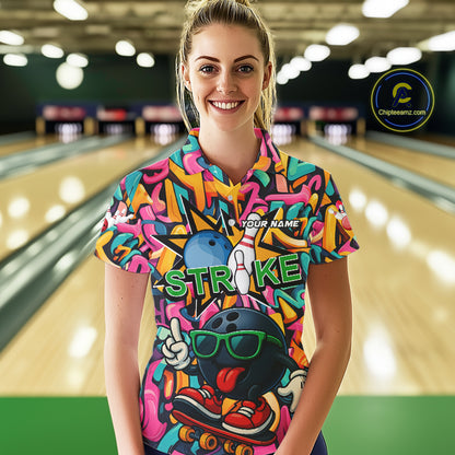 Funny colorful graffiti pattern Bowling Team Shirt For Women Custom Ladies Bowling Jersey NQS10823