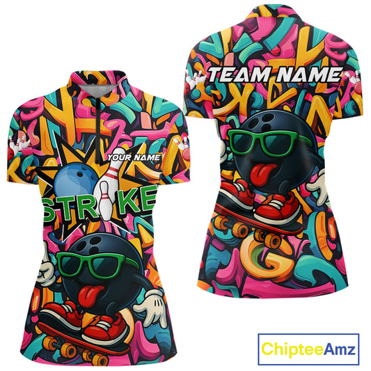 Funny colorful graffiti pattern Bowling Team Shirt For Women Custom Ladies Bowling Jersey NQS10823