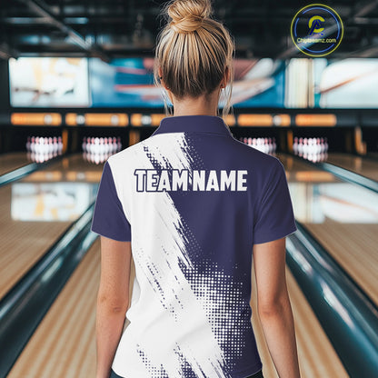 Custom Blue and White Strike Bowling Shirts Women Polo, 1/4 Zip Bowling Team Jerseys Bowling League NQS10826