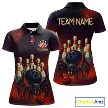 Load image into Gallery viewer, Personalized Funny Angry Spider Bowling Team Polo, 1/4 Zip Shirts For Women, Spider Bowling Jerseys NQS11204