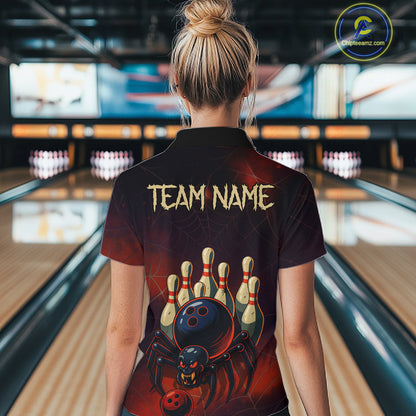 Personalized Funny Angry Spider Bowling Team Polo, 1/4 Zip Shirts For Women, Spider Bowling Jerseys NQS11204