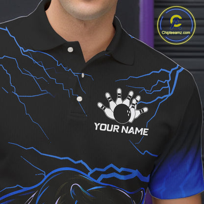 Black and Blue Lightning Thunder Panther Bowling Team Shirts For Men Custom Panther Bowling Jerseys NQS11205