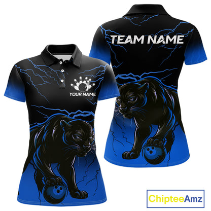 Black and Blue Lightning Thunder Panther Bowling Team Shirts For Women Custom Panther Bowling Jerseys NQS11205