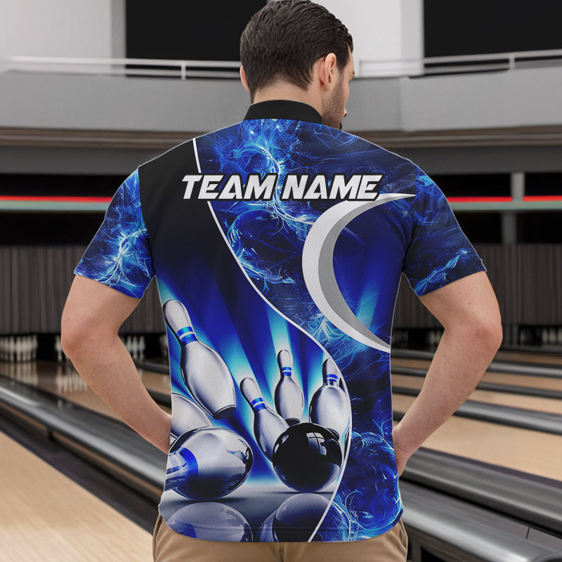 Blue Light pattern Bowling Polo, Quarter Zip shirts for men Custom Bowling Team League Jerseys NQS9340