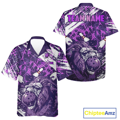 Purple Camo Lion Bowling Hawaiian Shirt Custom Lion Team Bowling Jerseys, Bowler Outfit NQS11604