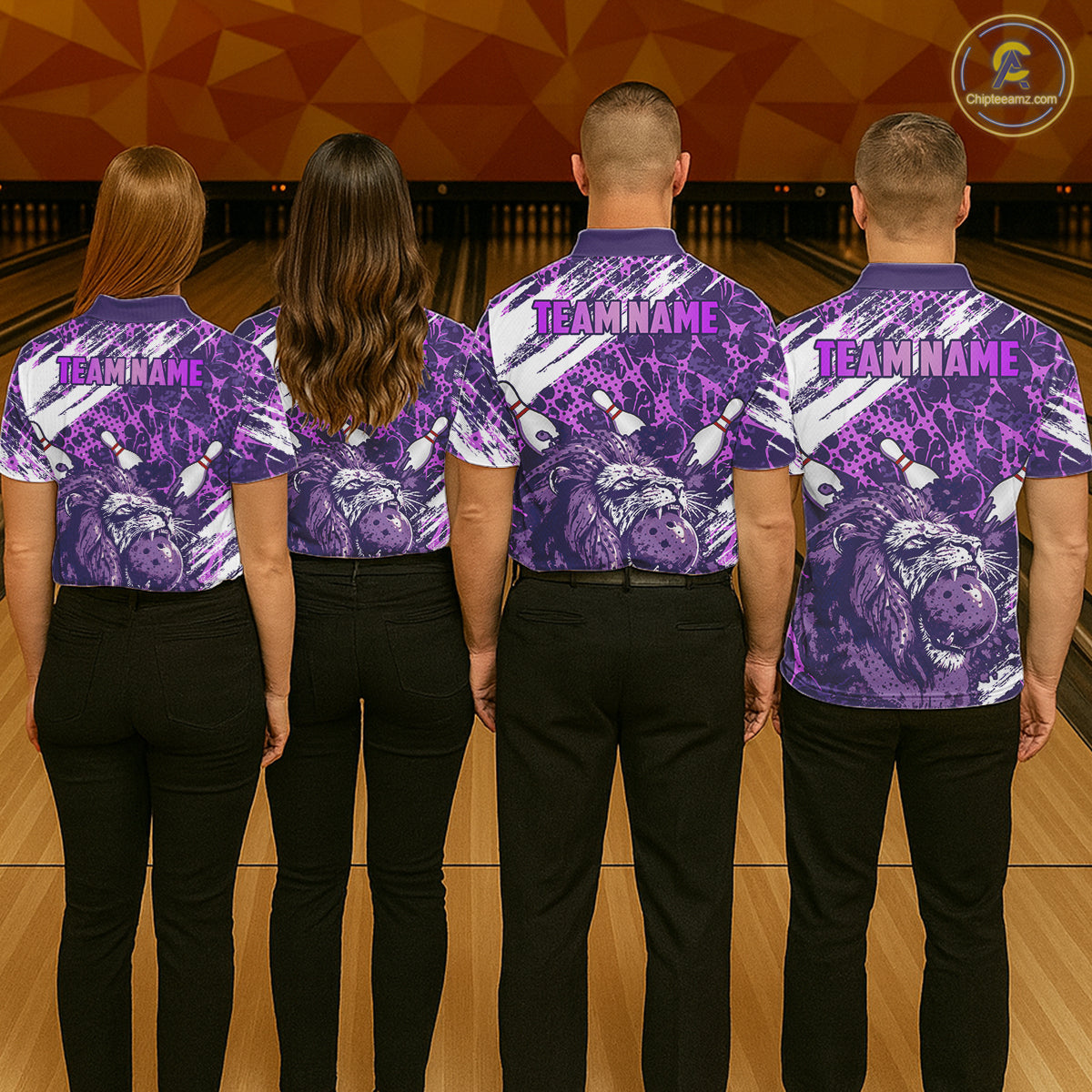 Purple Camo Lion Bowling Polo, 1/4 Zip Shirts for Men Custom Lion Team Bowling Jerseys, Bowler Outfit NQS11604
