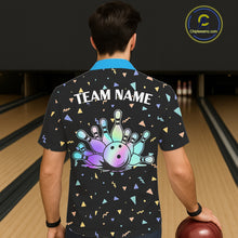 Load image into Gallery viewer, Hologram colors geometric pattern Black Bowling Button-up Shirts Custom Team Bowling League Jersey NQS11607