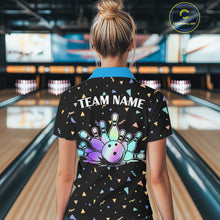 Load image into Gallery viewer, Hologram colors geometric pattern Black Bowling Shirts for Women Custom Team Bowling League Jersey NQS11607