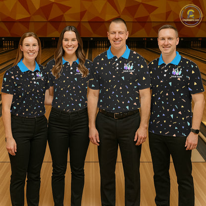 Hologram colors geometric pattern Black Bowling Shirts for Women Custom Team Bowling League Jersey NQS11607