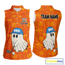 Load image into Gallery viewer, Personalized Funny Halloween Boo Orange Pattern Sleeveless Golf Polo Shirts, Halloween Golf Attire NQS10837