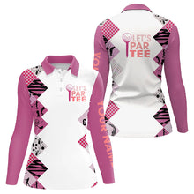 Load image into Gallery viewer, Pink and White Women golf polo shirts custom Let's par tee golf tops for ladies golfing gifts jersey NQS9136