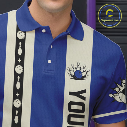 Blue Retro Bowling Polo, Quarter Zip Shirts For Men Custom Vintage Bowling Team Jerseys NQS11212