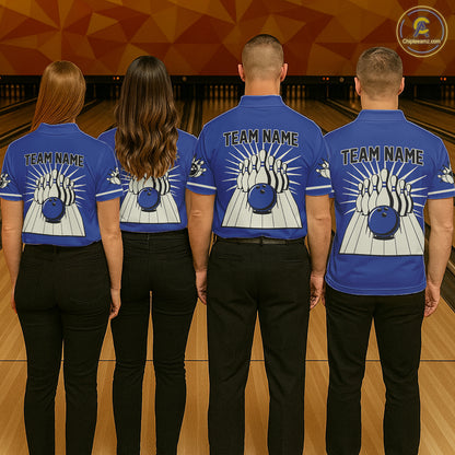 Blue Retro Bowling Polo, Quarter Zip Shirts For Women Custom Vintage Bowling Team Jerseys NQS11212