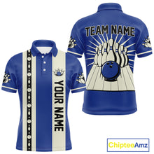 Load image into Gallery viewer, Blue Retro Bowling Polo, Quarter Zip Shirts For Men Custom Vintage Bowling Team Jerseys NQS11212