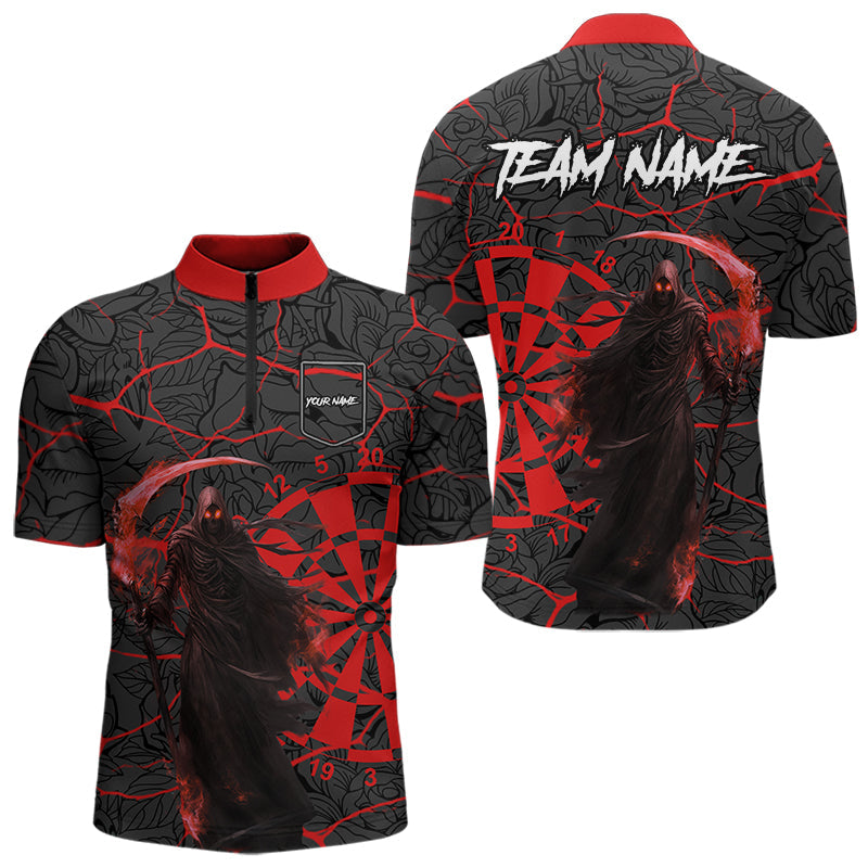 Men Darts shirts Custom black and red reaper skull Darts Team Jerseys, Darts gifts NQS9481