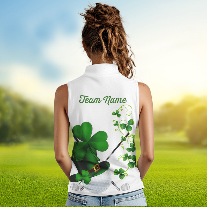 Green shamrock Lucky Women sleeveless polo golf shirts Custom St Patrick Day team golf jerseys NQS9482