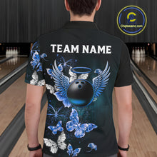 Load image into Gallery viewer, Custom Blue Butterfly Bowling Polo Shirt, 1/4 zip jersey For Men, Bowling Team Shirt With Butterflies NQS11612