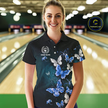 Load image into Gallery viewer, Custom Blue Butterfly Bowling 1/4 zip, Polo Shirt For Women, Bowling Team Shirt With Butterflies NQS11612