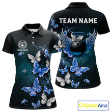 Load image into Gallery viewer, Custom Blue Butterfly Bowling 1/4 zip, Polo Shirt For Women, Bowling Team Shirt With Butterflies NQS11612