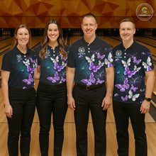 Load image into Gallery viewer, Custom Purple Butterfly Bowling Polo, 1/4 zip jerseys For Men, Bowling Team Shirt With Butterflies NQS11613