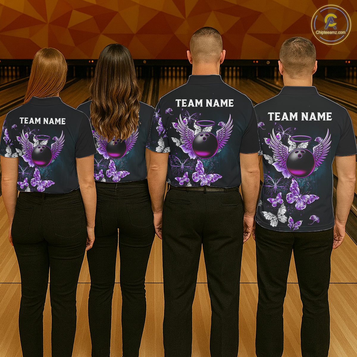 Custom Purple Butterfly Bowling Polo, 1/4 zip jerseys For Men, Bowling Team Shirt With Butterflies NQS11613