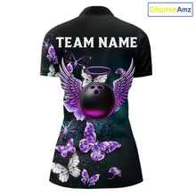 Load image into Gallery viewer, Custom Purple Butterfly Bowling Polo, 1/4 zip jerseys For Women, Bowling Team Shirt With Butterflies NQS11613