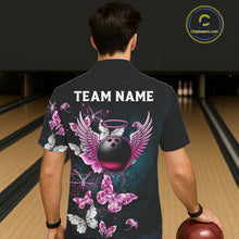 Load image into Gallery viewer, Custom Pink Butterfly Bowling Button-up Shirts, Hawaiian Bowling Team Shirt With Butterflies NQS11614
