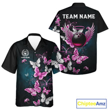 Load image into Gallery viewer, Custom Pink Butterfly Bowling Button-up Shirts, Hawaiian Bowling Team Shirt With Butterflies NQS11614