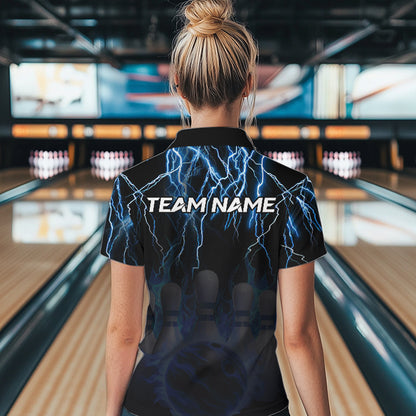 Black and Blue Lightning Thunder Lion Bowling Shirt For Women Custom Lion Bowling Team Jerseys NQS9645