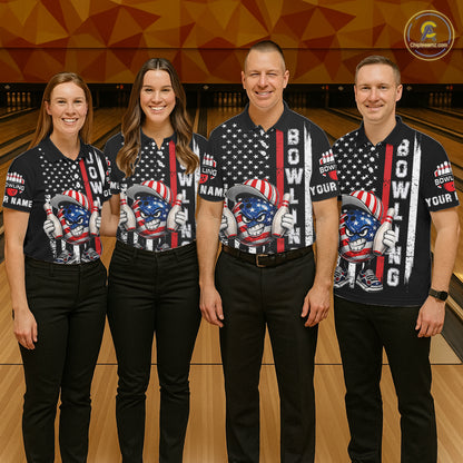 Black American Flag Funny Bowling Polo, 1/4 Zip Shirt For Men Custom Patriotic Bowling Team Jersey NQS11723