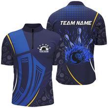 Load image into Gallery viewer, Blue camo Flame Bowling Polo, Quarter Zip shirts for men custom team bowling jerseys NQS7785