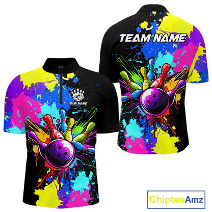 Colorful bowling jerseys Bowling Polo, 1/4 Zip Shirt for Men Custom Bowling Team shirts for bowlers NQS10240