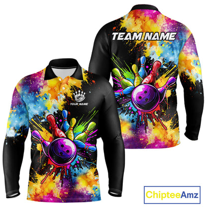 Colorful bowling jerseys Mens Bowling Polo, 1/4 Zip Shirt Custom Bowling Team shirts for bowlers NQS10241