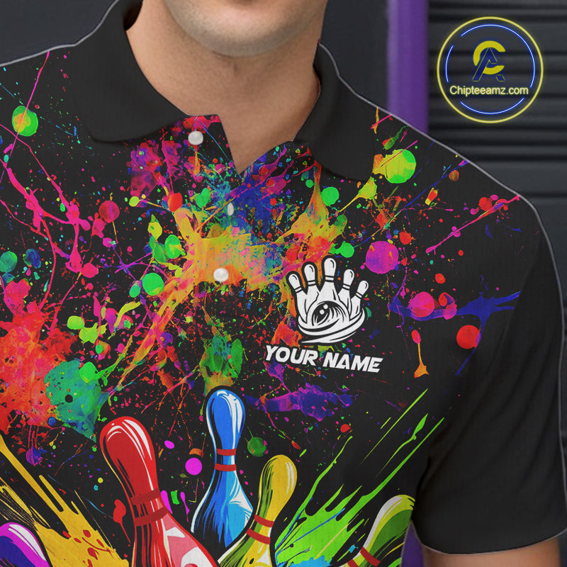 Colorful watercolor Bowling Polo, 1/4 Zip Shirt for mens Custom Bowling Team jersey for bowlers NQS10242