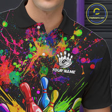 Load image into Gallery viewer, Colorful watercolor Bowling Polo, 1/4 Zip Shirt for mens Custom Bowling Team jersey for bowlers NQS10242