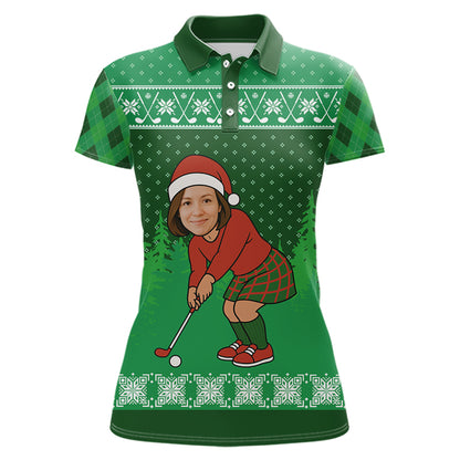 Personalized Funny Face Christmas Golf Green argyle Santa Golfer Ugly matching golf polos for couples NQS11021