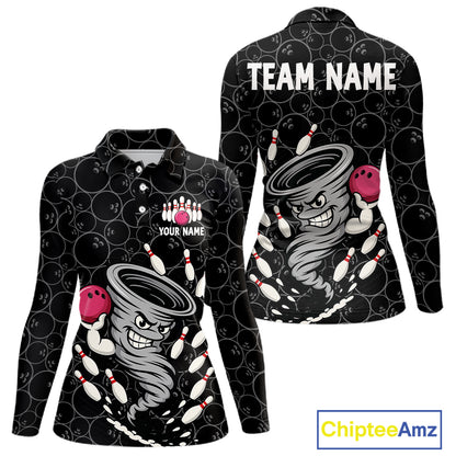 Funny storm tornado Black Camo Bowling Polo, 1/4 Zip Shirts For Women Custom Bowling Team Jerseys NQS11224