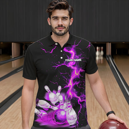 Mens bowling shirts Custom purple lightning thunder Bowling Team Jersey, gift for team Bowlers NQS9493