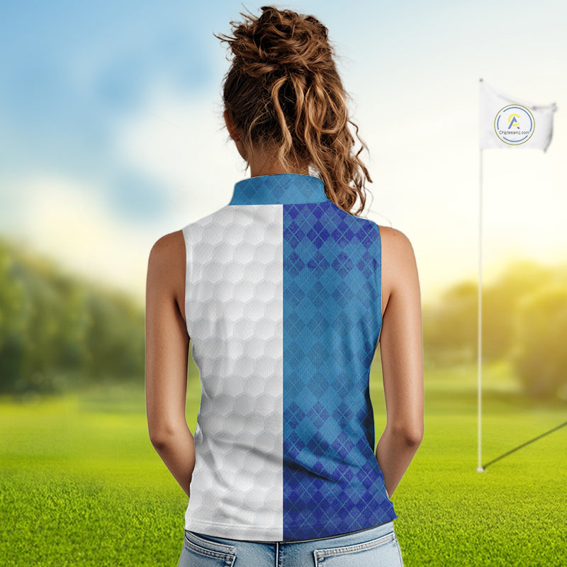 Blue white Womens Sleeveless polo shirt custom I was one under today one under a tree, a bush & water NQS10090