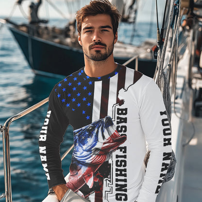 Personalized Largemouth Bass Fishing jerseys American flag Bass Long Sleeve Fishing tournament shirts NQS3723