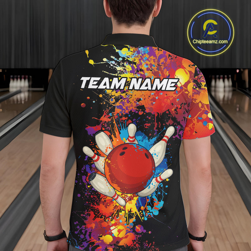 Colorful bowling jerseys Bowling Polo, 1/4 Zip Shirt for Men Custom Bowling Team shirts for bowlers NQS10416