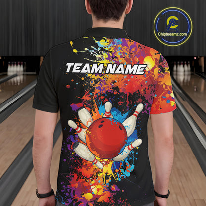 Colorful bowling jerseys Bowling Polo, 1/4 Zip Shirt for Men Custom Bowling Team shirts for bowlers NQS10416