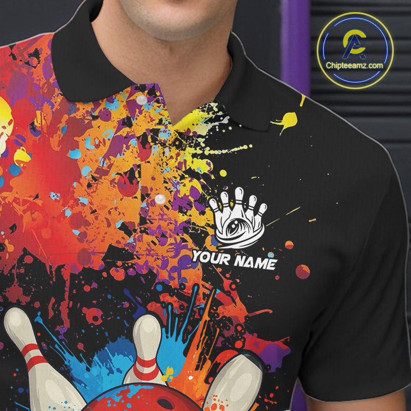 Colorful bowling jerseys Bowling Polo, 1/4 Zip Shirt for Men Custom Bowling Team shirts for bowlers NQS10416