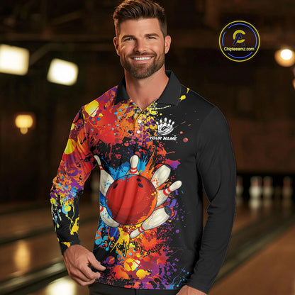 Colorful bowling jerseys Bowling Polo, 1/4 Zip Shirt for Men Custom Bowling Team shirts for bowlers NQS10416