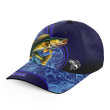 Load image into Gallery viewer, Walleye fishing blue camo Custom fishing hat Unisex Fishing Baseball freshwater Angler fishing cap NQS11023