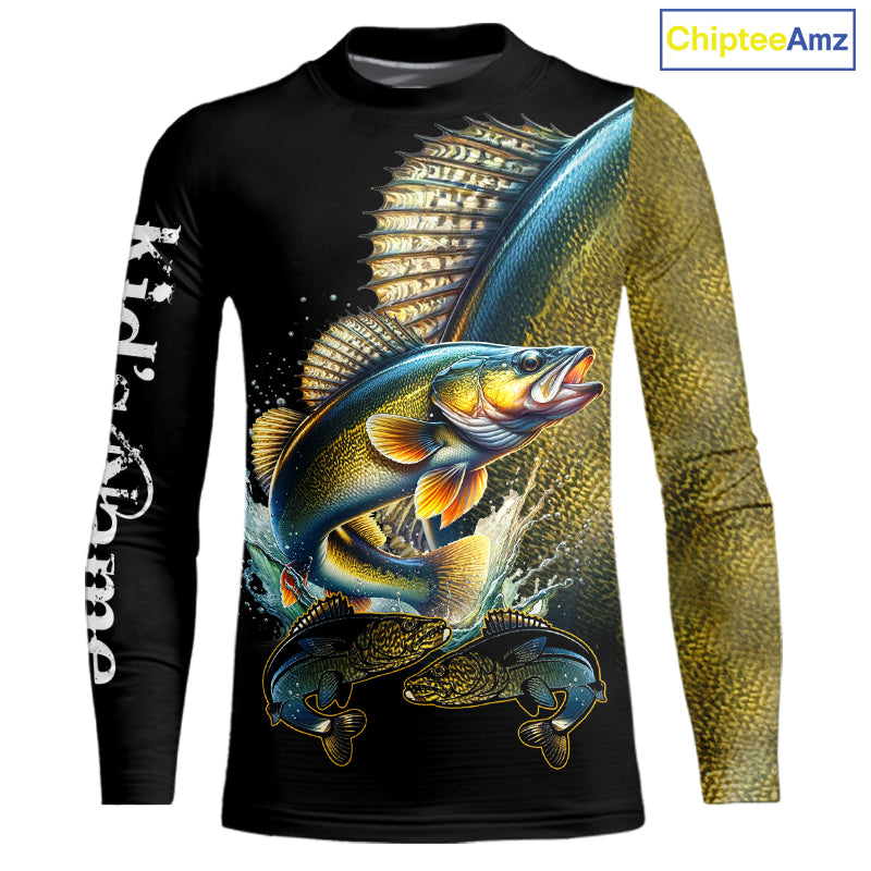 Walleye fishing yellow scales Custom walleye fishing shirts tournament fishing jerseys NQS11031