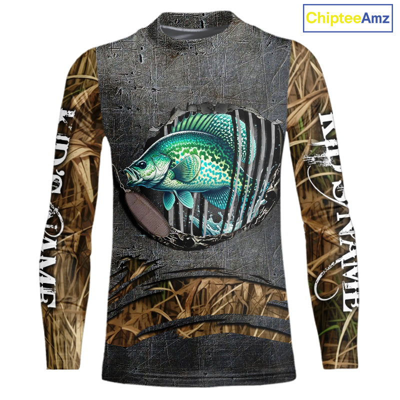 Crappie fishing camo metal grunge pattern Custom Crappie fishing shirts tournament fishing jerseys NQS11032