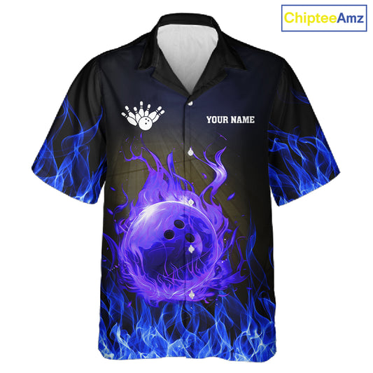 Black and Blue Flame Lightning Thunder Button-up bowling shirts custom Bowling Team League Shirts NQS11425