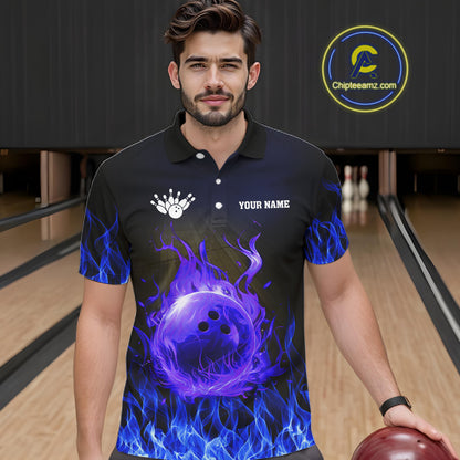 Black and Blue Flame Lightning Thunder Bowling Jersey for men custom Bowling Team League Shirts NQS11425