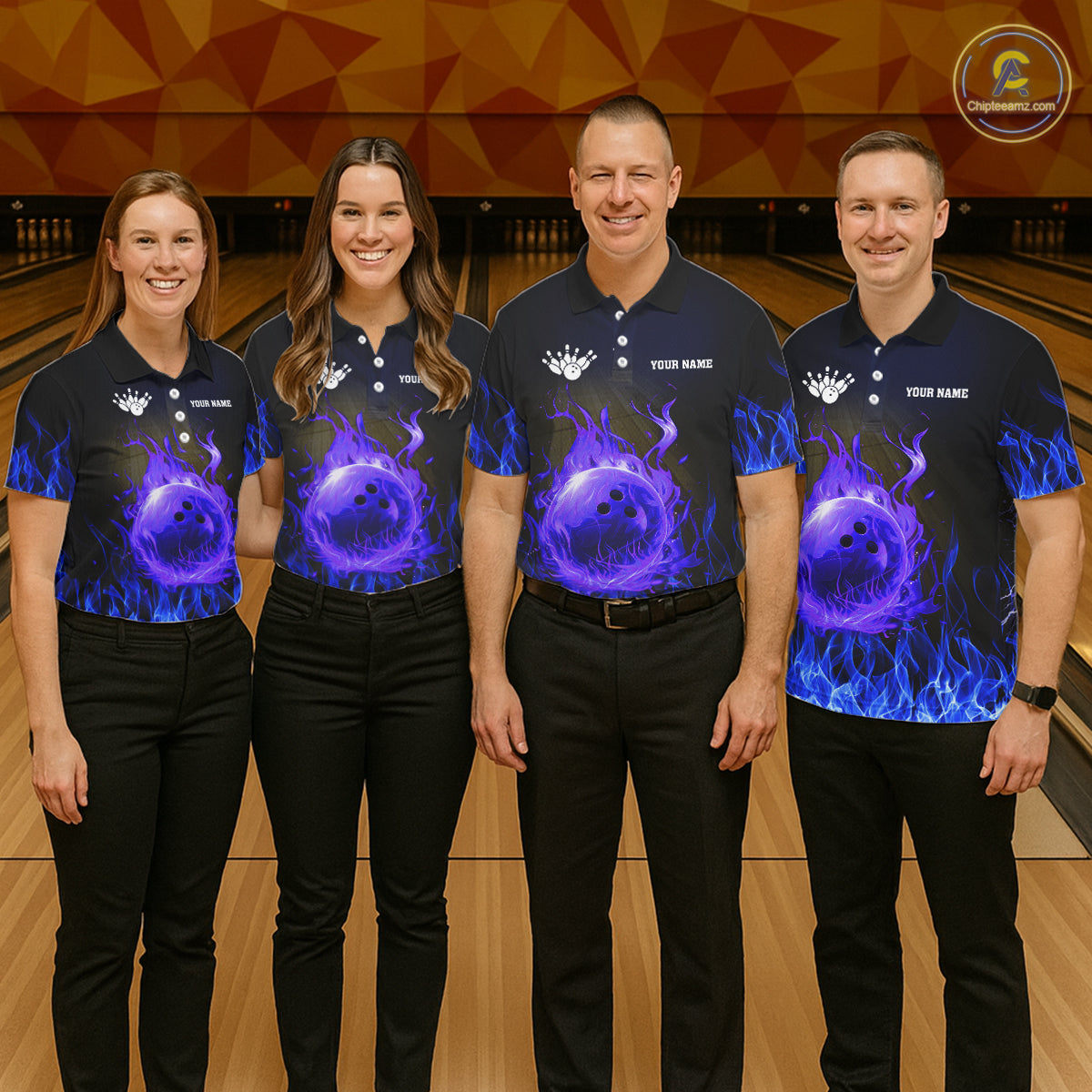 Black and Blue Flame Lightning Thunder Bowling Jersey for men custom Bowling Team League Shirts NQS11425